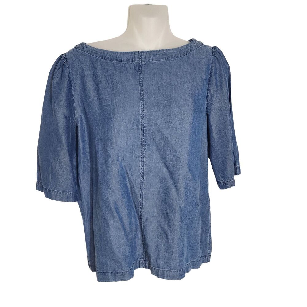 Banana Republic Womens Top Size Small Blue Seam Front Tencel Tee Short Sleeve